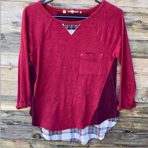 Anthropologie Little Yellow Button Mixed Media Blouse size extra small